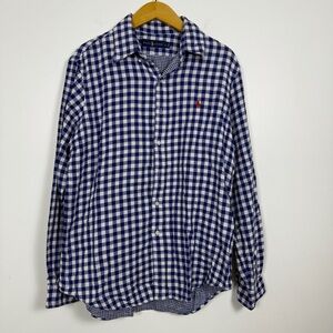 Ralph Lauren Blue Gingham Lightweight Cotton Gauze Button Down Shirt Large